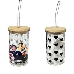 Junior H Custom Glass Tumbler Cup 16oz Black Hearts Mexican